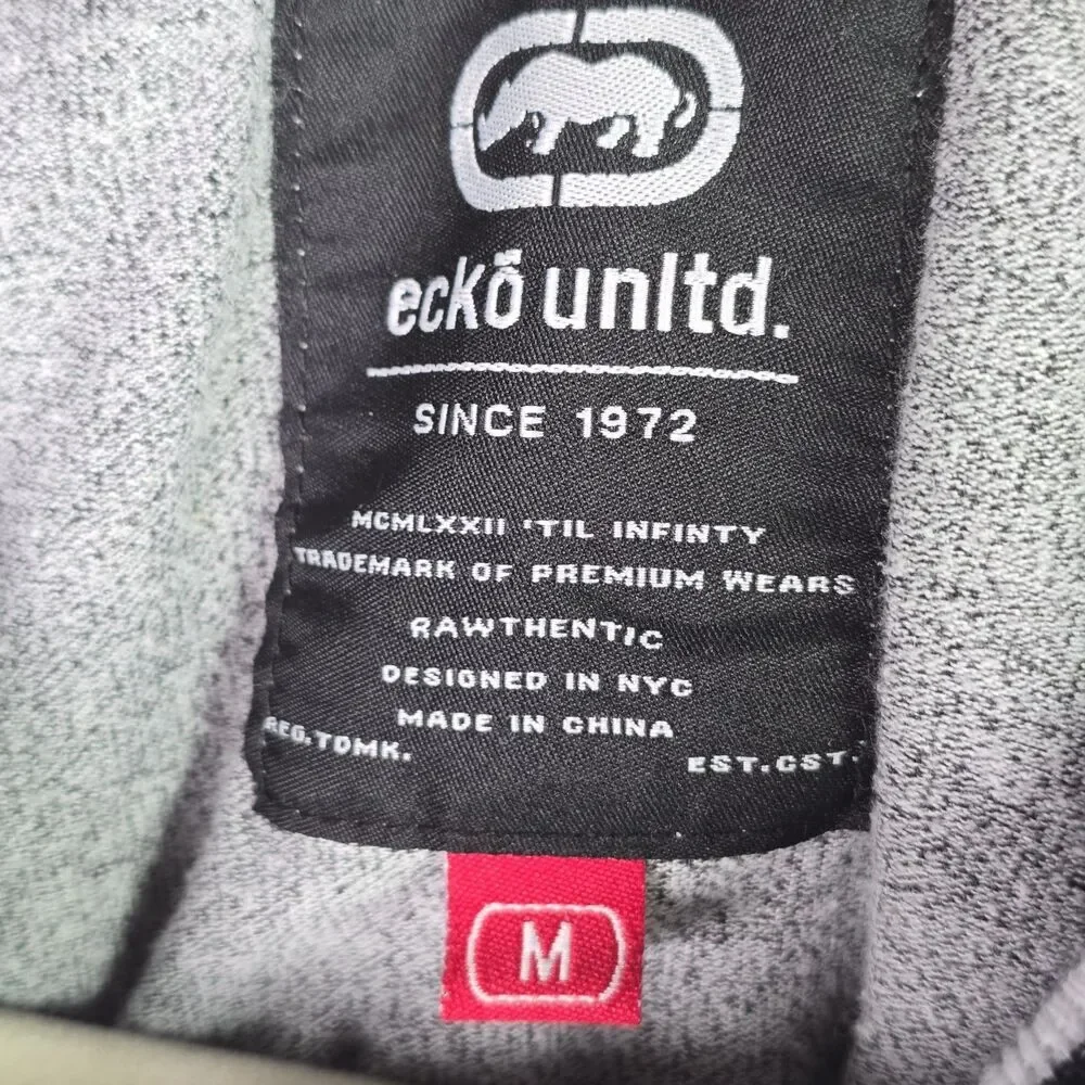 Ecko Unltd Short Sleeve Hoodie Medium Gray White Streetwear Pullover Colorblock